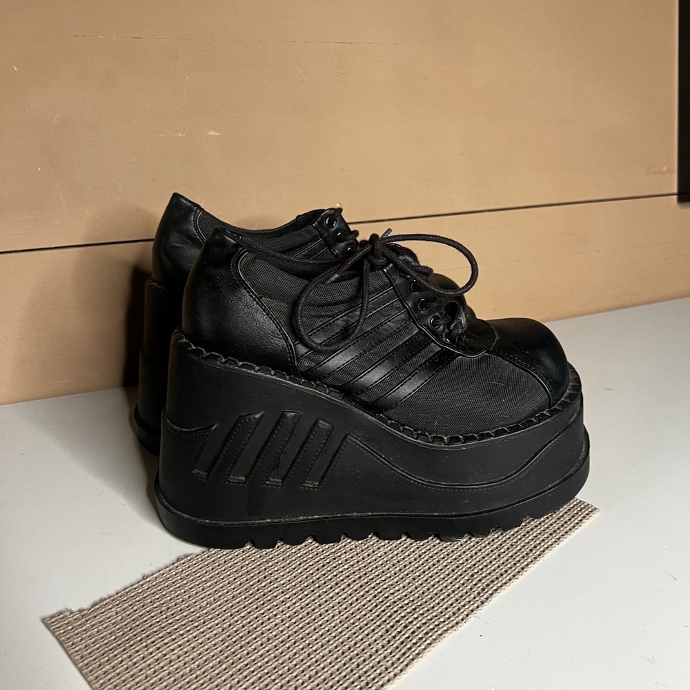 Demonia Stomp-08 Black Wedge Platform Sneakers Chunky Goth Cyber Punk Shoes